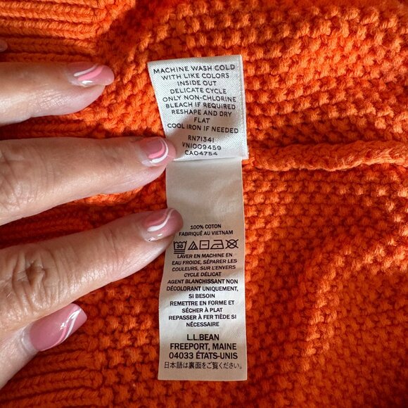 LL Bean Signature Cable Knit Sweater Womens Size Medium Orange Fisherman Tunic - Picture 7 of 8